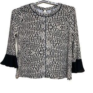 Anne klein long‎ sleeved black and white animal print wome's blouse XL